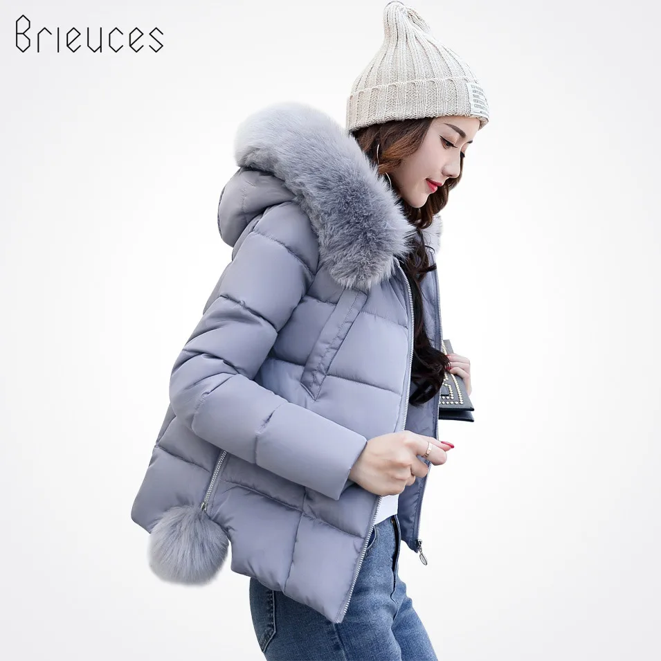 Зимняя куртка Brieuces женская короткая новинка 2017 облегающие Большие теплые парки с