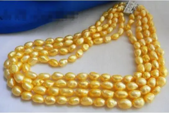 

FREE SHIPPING>>>@@ > Hot sale new Style >>>>> 4Strands 18'' 9MM Golden Baroque Freshwater Pearl Necklace