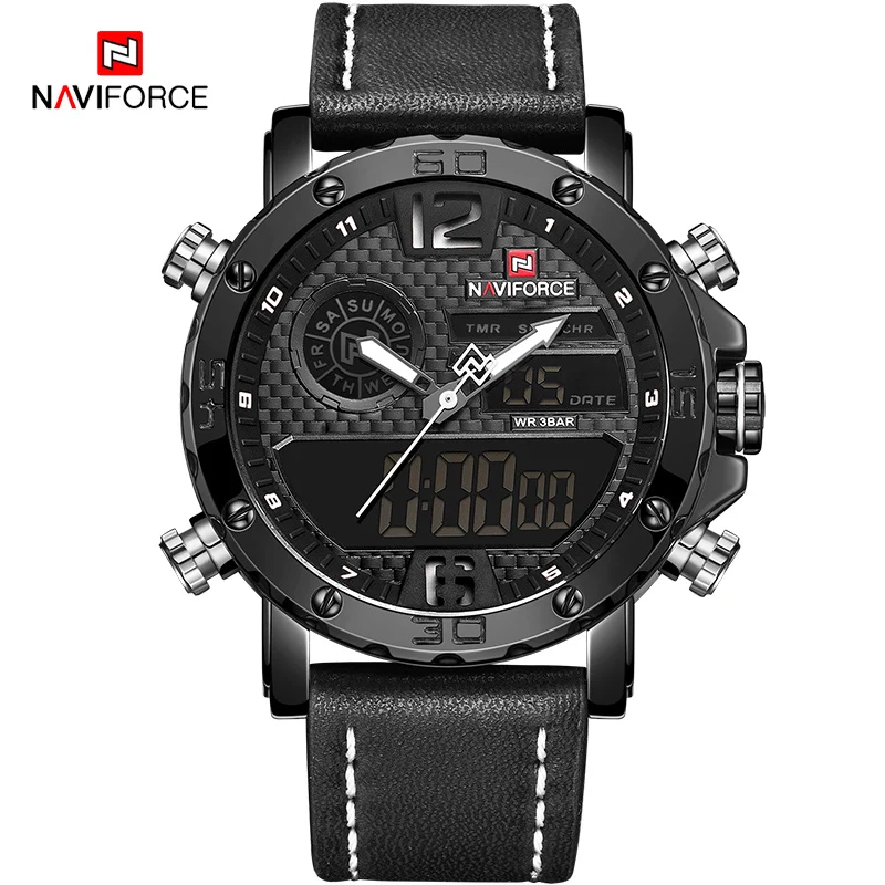 BWB Мужские часы люксовый бренд Мужские кожаные спортивные часы NAVIFORCE Мужские кварцевые светодиодный цифровые часы водонепроницаемые военные наручные часы - Цвет: BWB