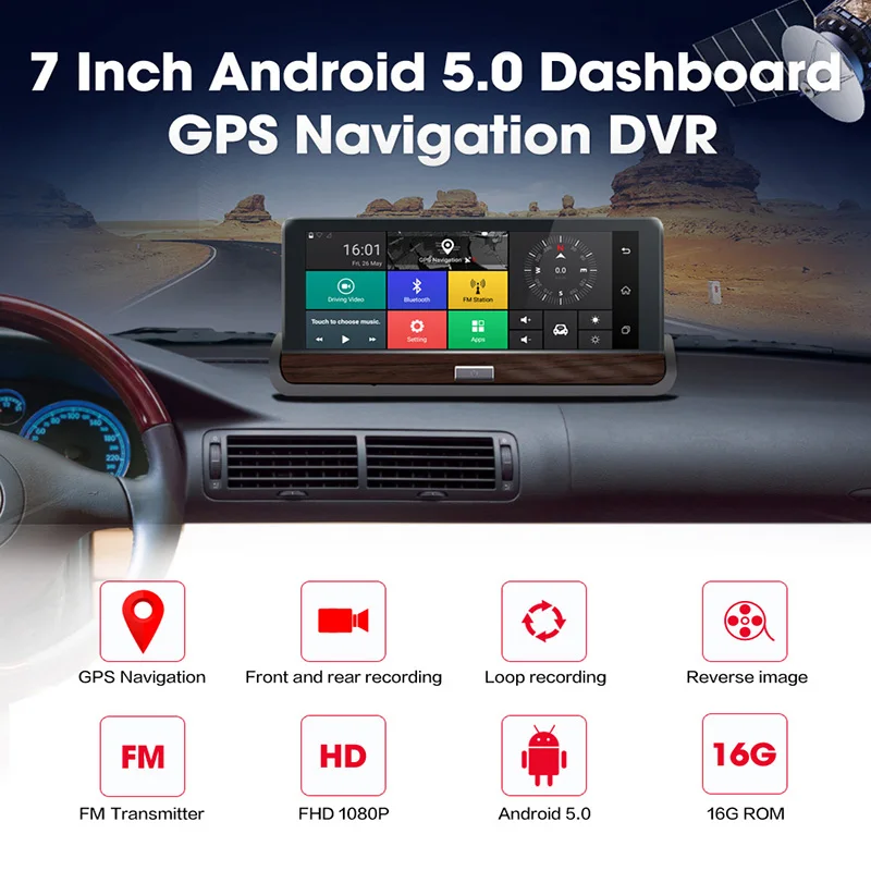 Flordgramy 7 'ƉG Android Видеорегистраторы для автомобилей GPS навигации FHD 1080 P приборной
