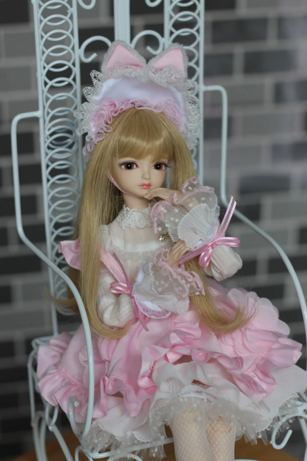 1/4 BJD белое платье розовый фартук Костюм и ободок для вашей куклы 40 см
