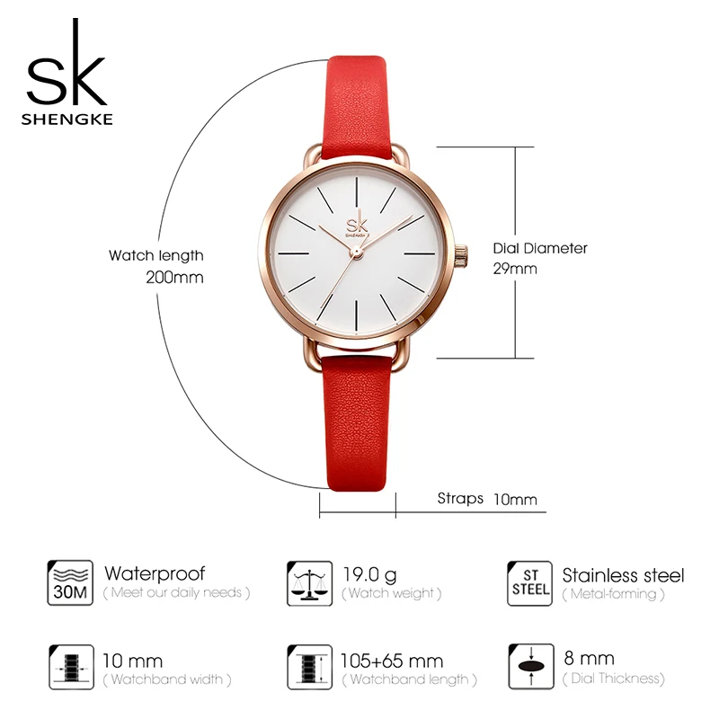

Shengke Thin Leather Watches Women Clock Top Brand Luxury Ladies Quartz Watch SK Reloj Mujer 2019 Women's Day Gift #K8021