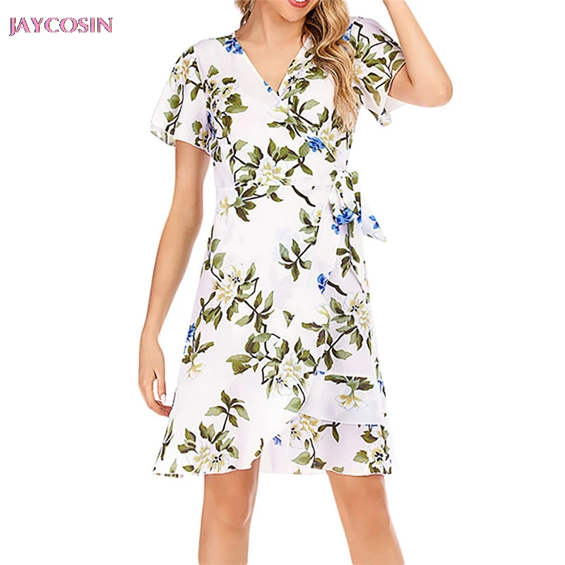 Женское шифоновое платье JAYCOSIN Пляжное с коротким рукавом и цветочным принтом