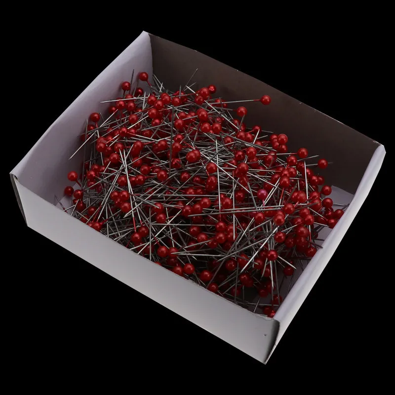 red 800 шт круглая жемчужная головка, аксессуары для шитья, иголки, булавка для шитья, Свадебный корсаж для невесты, 38 мм, разноцветные жемчужные иглы с круглой головкой - Цвет: red