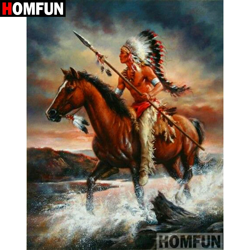 Алмазная живопись HOMFUN A08709 картина индейская лошадь с полными