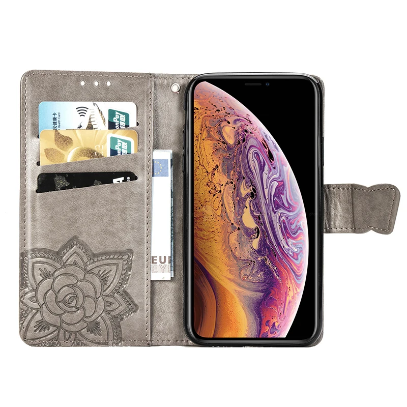 Кожаный флип-чехол с бабочками и цветочным принтом для iPhone X 10 XR XS Max 7 8