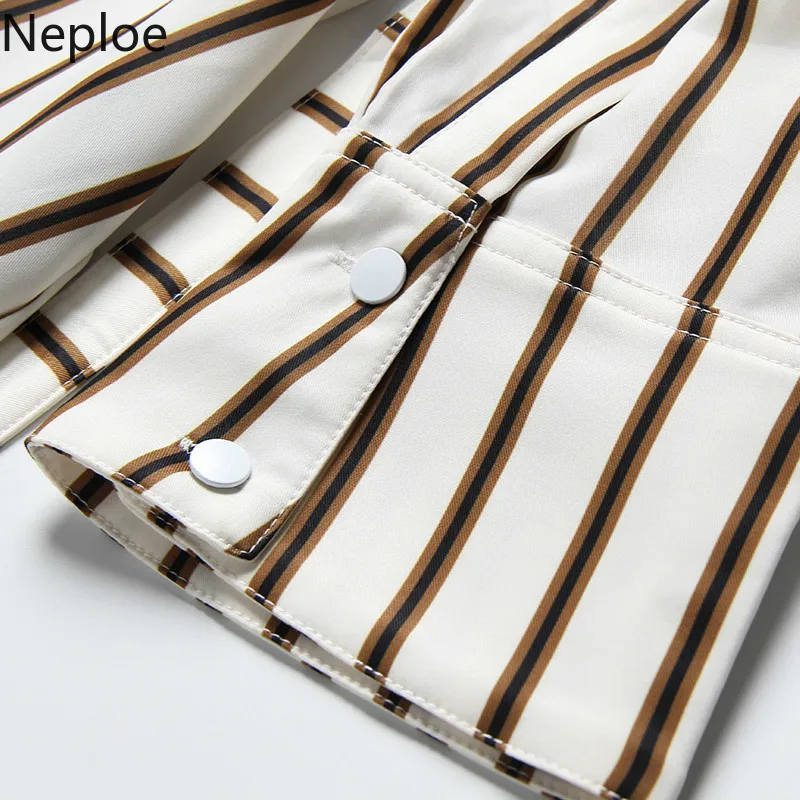 Neploe полосатые рубашки женские лето 2019 Новый отложной воротник с длинным рукавом
