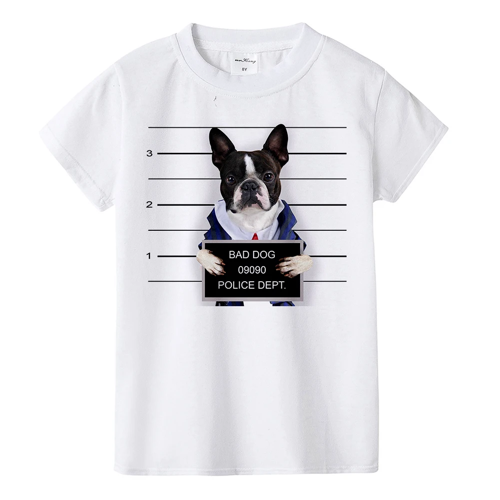 Г., Детская футболка с дизайном «Dog Police Dept» Детская футболка с французским бульдогом Забавные футболки с принтом мопса для мальчиков и девочек, топы с принтом «Bad Dog», футболки