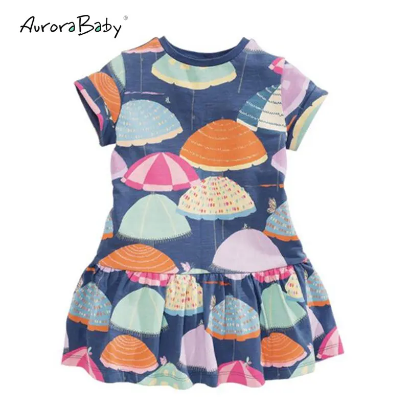 2018 New Arrival Girls Umbrella Print Princess Dress Cotton Short Sleeve Dresses Toddler Baby Kids Clothes Summer | Детская одежда и