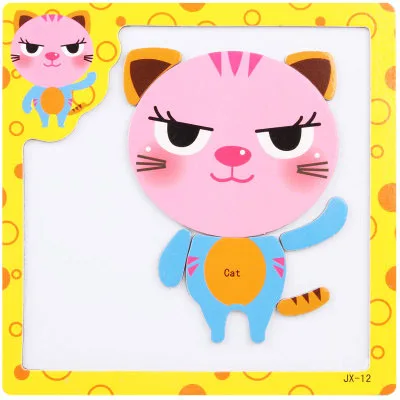 Cat Детские деревянные игрушки 3D Магнитные Головоломки фигуры на доску/Животные познавательные головоломки игрушки для детей творческие Раннее Обучение - Цвет: Cat