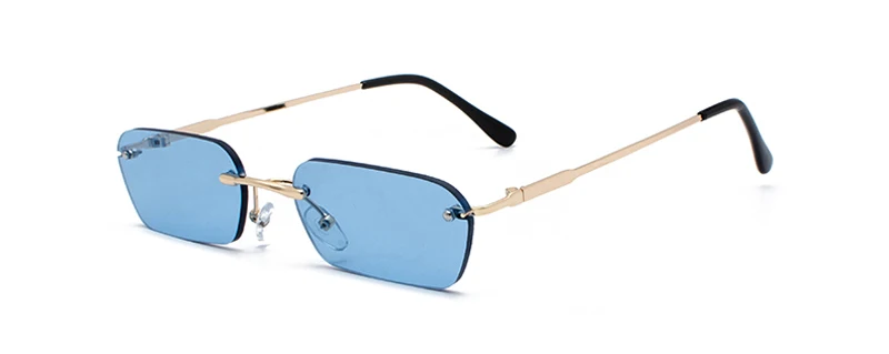 gold with blue Peekaboo, без оправы, прямоугольные солнцезащитные очки для женщин, прозрачный цвет,, летние аксессуары, квадратные солнцезащитные очки для мужчин, маленький размер, uv400 - Цвет линз: gold with blue