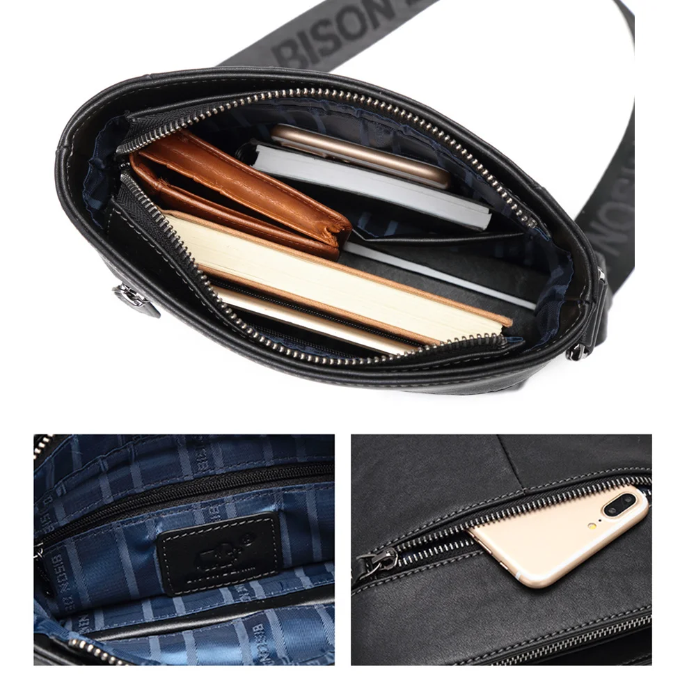 BISON DENIM роскошная мужская сумка из натуральной кожи мессенджер коровьей через