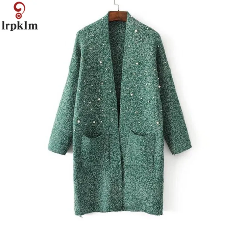 Women's Beading knitting Cardigan Studded Sweater Fall New Long Style Pure Color Loose Large Size Casual Outside CH341 |
