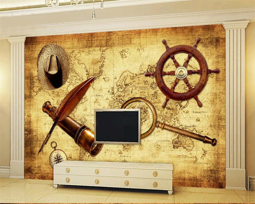 

Beibehang Customize any size retro world map sailing theme photo mural wallpaper living room bedroom wallpaper for walls 3 d