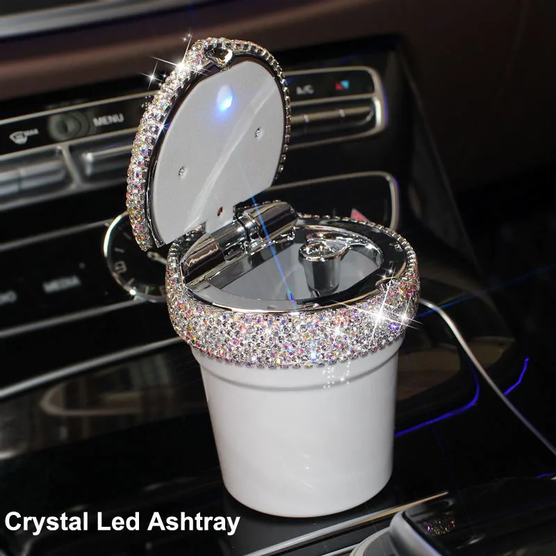 Car Ashtray Креативный кристалл со светодиодной подсветкой пепельница для автомобиля Блестящий Алмазный Футляр для сигарет зарядка ветрозащитная плазменная Зажигалка тонкая для женщин - Название цвета: Car Ashtray