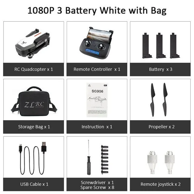 SG906 мини Дрон gps 5G wifi FPV RC Дрон 4K бесщеточный селфи Дрон с камерой HD Квадрокоптер складной Дрон VS F11 CG033 H117S - Цвет: 1080P-White-3Battery