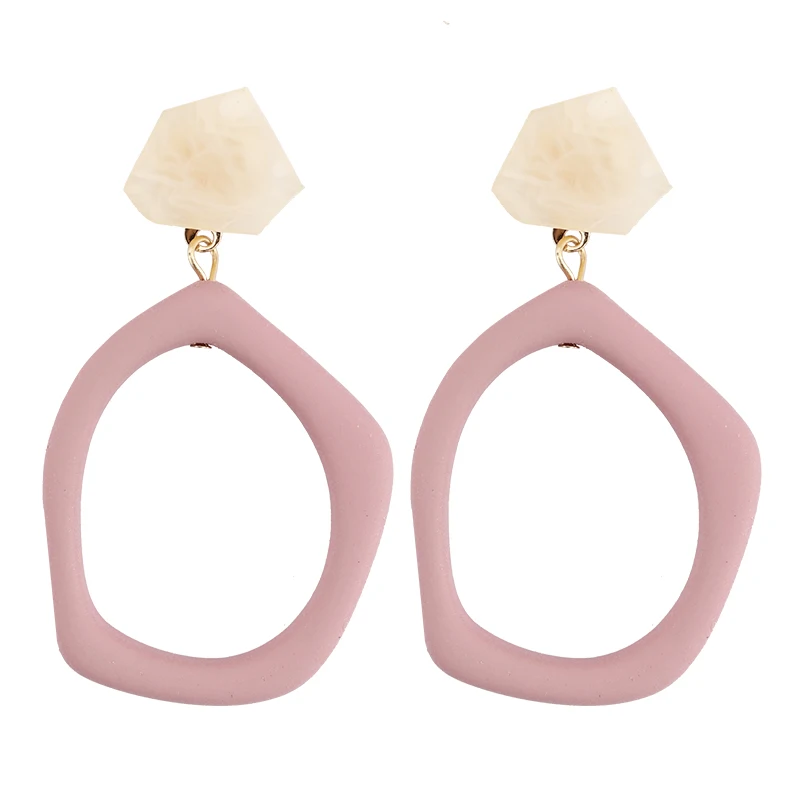 Pink AENSOA Корея Нерегулярные геометрические Акриловые Длинные большие капли серьги для женщин темперамент карамельный цвет смолы мрамор висячие серьги - Окраска металла: Pink