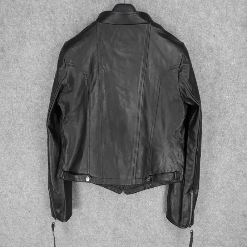 

2021 New Winter Womens Slim Short Coat Fashion Solid Genuine Leather Biker Jacket Female Casual Pocket Zipper Sheepskin Jacket