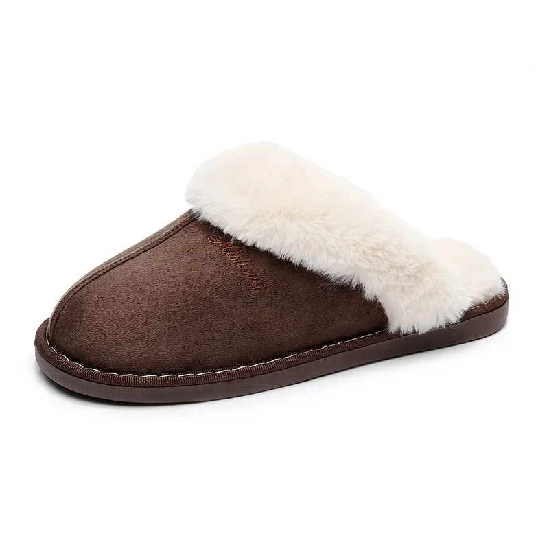 Brown(40-45) Oeak/женские замшевые хлопковые домашние тапочки; теплые Нескользящие плюшевые тапочки на толстой подошве; женские осенне-зимние Тапочки - Цвет: Brown(40-45)