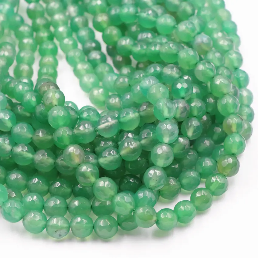 Natural Agat Stone Faceted Round Loose Beads Jewelry Making DIY Bracelet Necklace 6 8 10 12mm Onyx Green Accessories 15inch A02 | Украшения