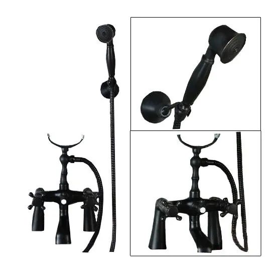 

Black Oil Rubbed Brass Deck Mount Bathroom Tub Faucet Dual Cross Handles Telephone Style Hand Shower Clawfoot Tub Filler atf019