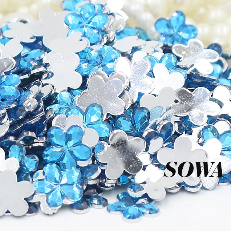 

Wholesale 2000pcs/Lot Size 10mm Blue Color Plum Flower Round Acrylic Flat Back Nail Art for DIY