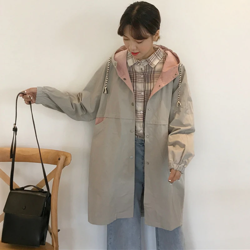 Длинное пальто 2018 Осень Женская мода корейский Длинные рукава Топы Свободные