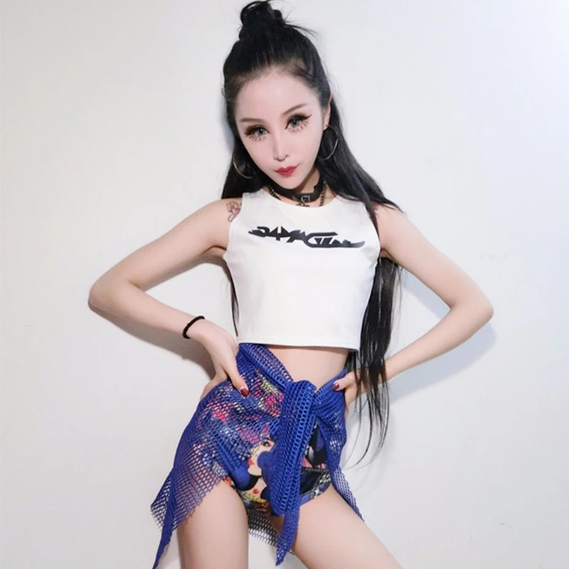 

New blue Jazz Dance Costumes For Lady Sexy Tops pant Women Bar Dj Dancers Stage Fantasia Sexy Singer Navel Exposed Costume M1008