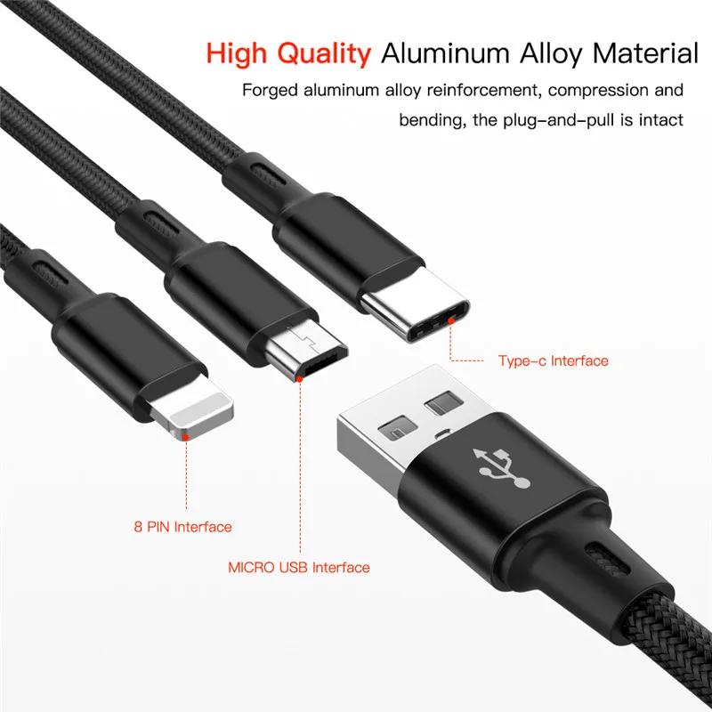 3 в 1 Тип C/8 контактный кабель/кабель зарядного устройства микро usb Универсальный