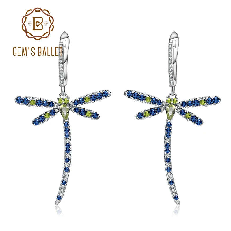 Женские серьги-подвески GEM'S BALLET вечерние сережки из натуральной стрекозы в