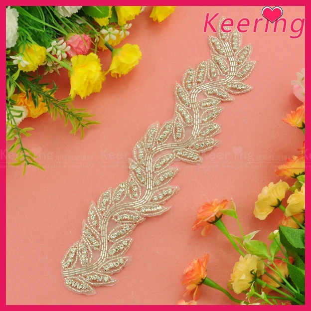 

Leaf Design Sparkling Rhinestone Applique Trim Patch WRA-758