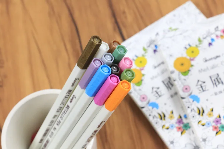 12 цветов DIY граффити книги по искусству маркеры кисточки ручка художественный Рисунок металлик маркер для эскизов Канцтовары офисный школьный