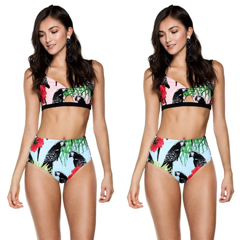 

2018 New Flower Bikinis Set Women Sexy Swimwear Bandage Push Up Padded Bra Printing Flora Bathing Suit Swimsuits