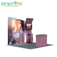 trade show pillow case style advertising stretch fabric banner aluminum tube display wall with tv stand and podiuminclude all