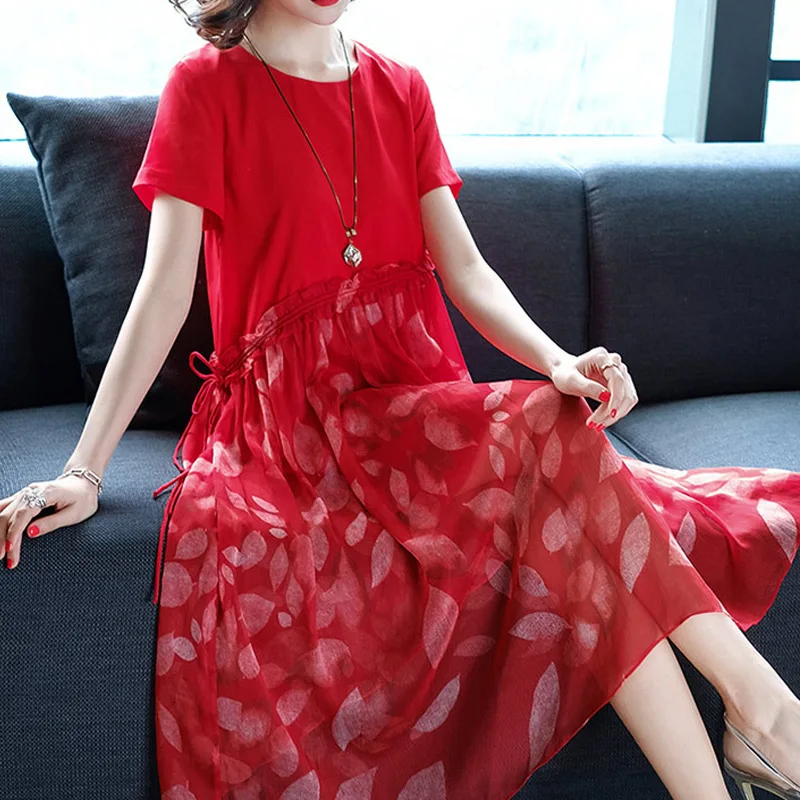 Новинка 2018летнее модное женское шифоновое платье с цветочным рисунком больших
