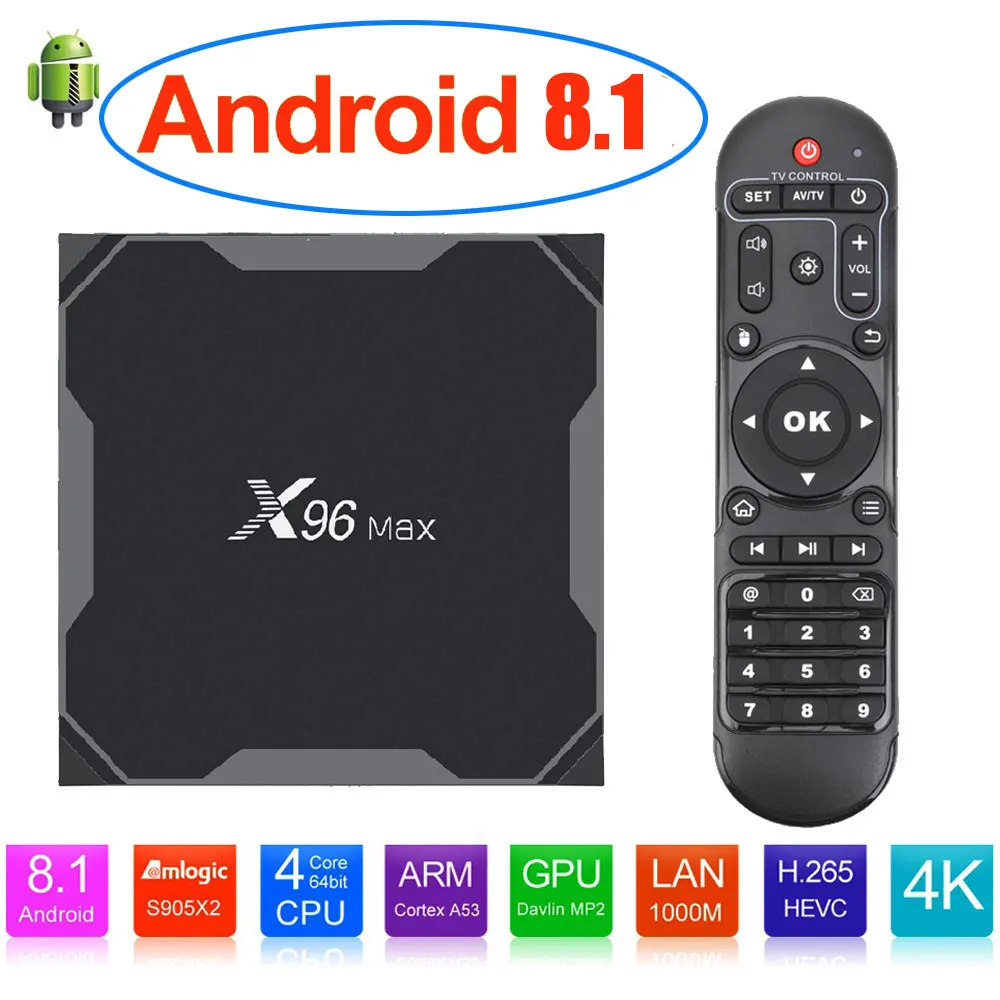 Smart android tv Box X96 MAX 4G 64GB Android 8,1 box tv Голосовое управление 2,4 и 5,8 WiFi Bluetooth 1000M медиаплеер pk A95X MAX