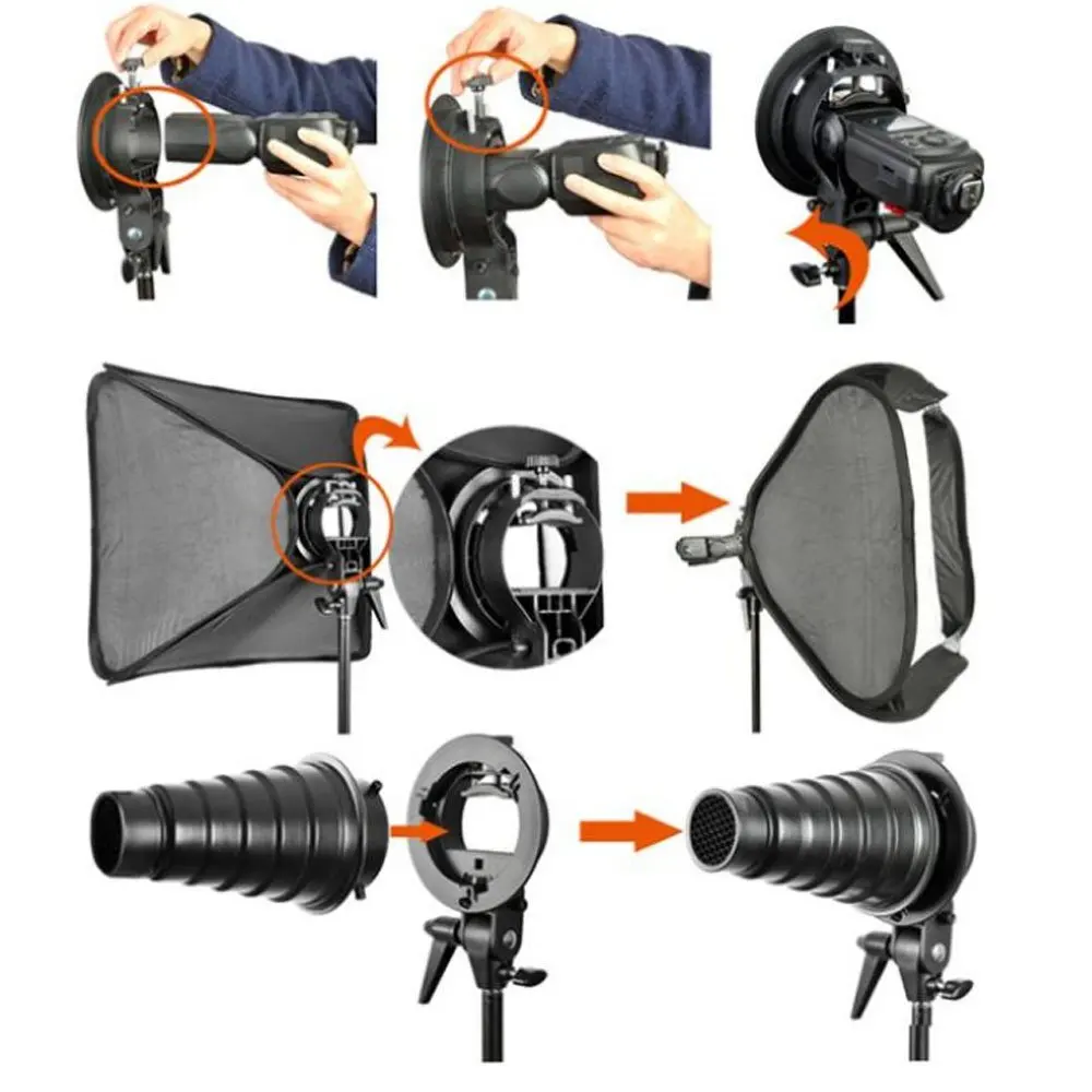 Godox s образный кронштейн Bowens держатель для вспышки Speedlite Snoot софтбокс