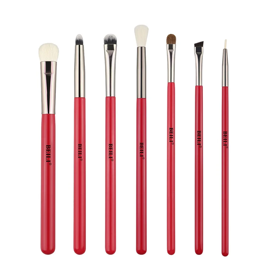 7Pcs Eye set BEILI набор кистей для макияжа с красными глазами из козьего волоса волосы пони синтетические волосы тени для век набор кистей для макияжа Профессиональный - Handle Color: 7Pcs Eye set
