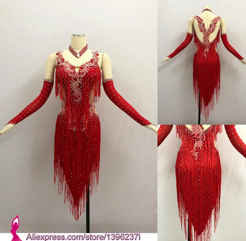 

Женская красная юбка для латиноамериканских соревнований, новинка 2021, индивидуальный пошив, сексуальная танцевальная одежда Sumba Rumba с кисто...