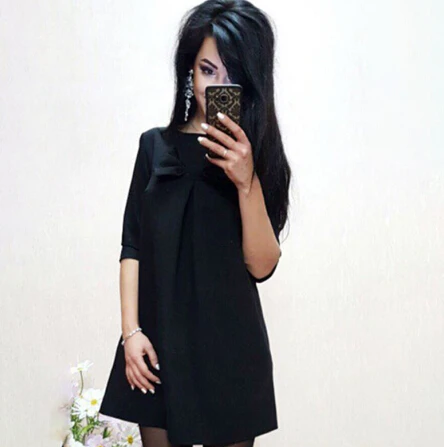 black Bigsweety/весеннее мини-платье, милое платье для девочек, новое модное Повседневное платье с коротким рукавом, Женский o-образный вырез, платье с бантом, женские платья - Цвет: black