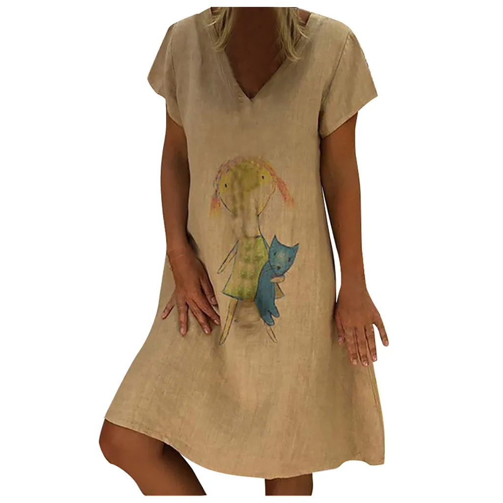 Женское винтажное платье с принтом животных повседневное Свободное v образным