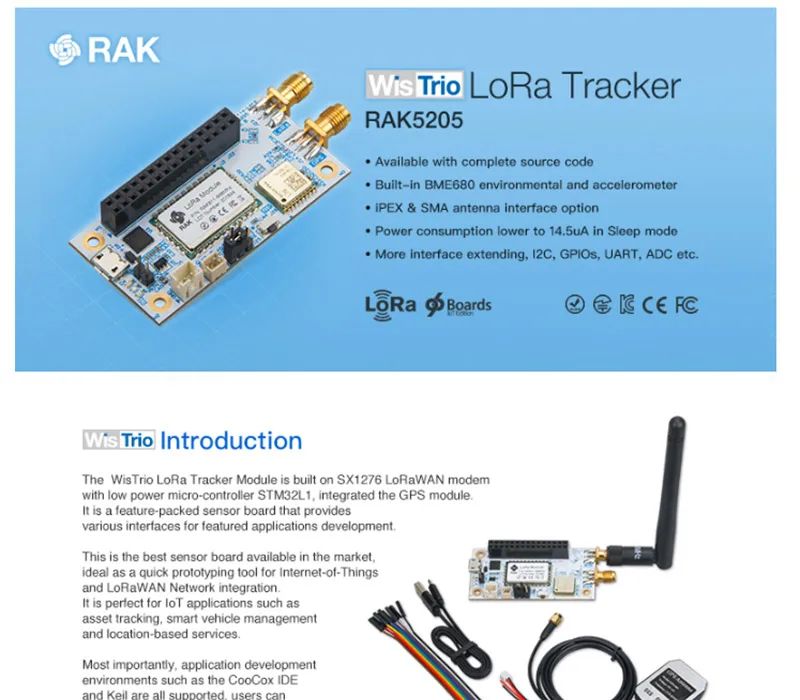 WisTrio LoRa модуль трекера RAK5205 LoRa беспроводной сетевой интегрированный модуль SX1276 LoRaWAN модемная сенсорная плата с gps антенной