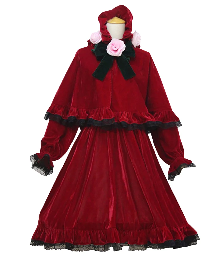 

Платье для косплея Rozen Maiden Shinku Lolita, платье + штаны + короткие штаны, красное платье с капюшоном для верховой езды