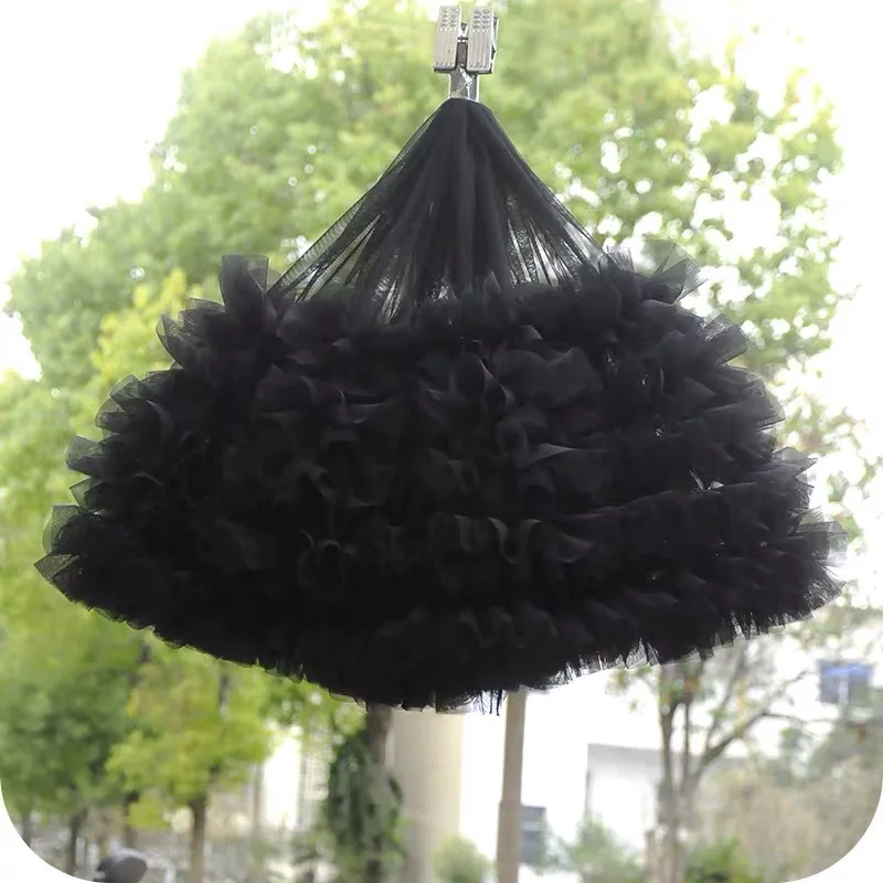 black 28 см розовый зашифрованный Тюль марля юбка помещены трехмерные кружева ткань занавес фон Свадьба Барби Украшение Дома - Цвет: black