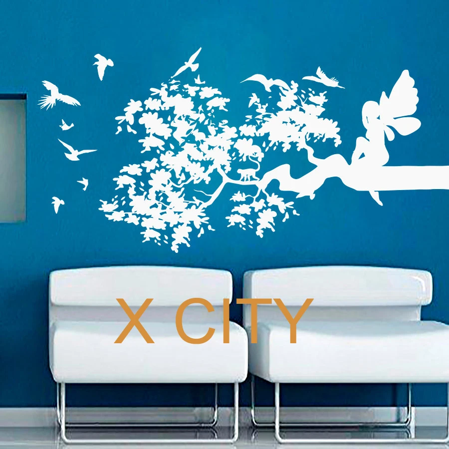 Ветка дерева сказочные птицы настенные стикеры виниловые высечки переводная