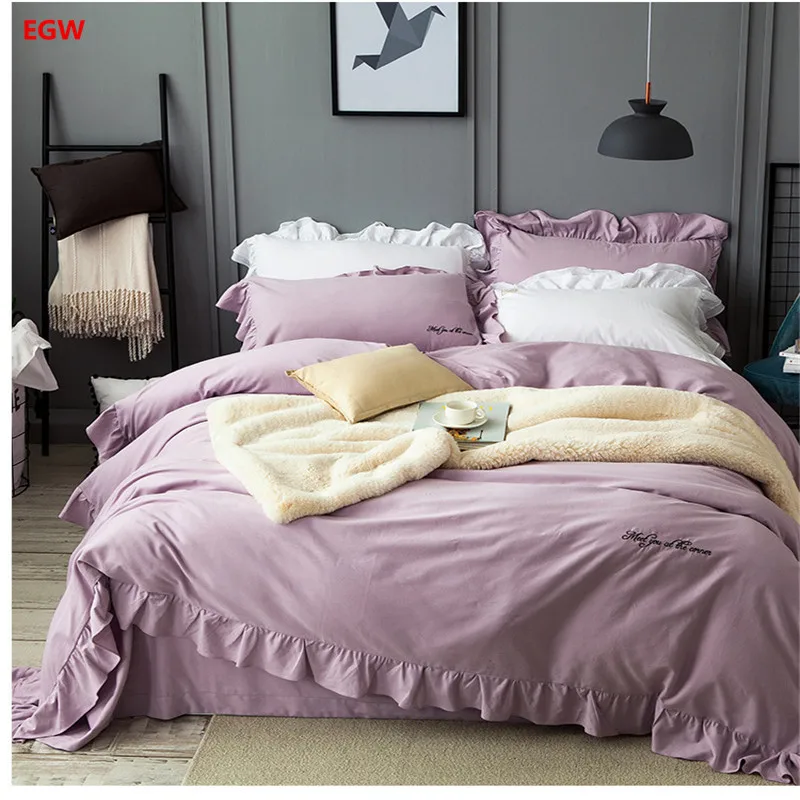 Однотонный Комплект постельного белья из 100% хлопка цвета хаки|king size bedding|purple