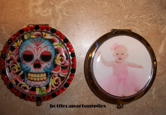 DIY Chrome Silver Plated Compact Mirror Kit Make personal mirror Comes with Matching Epoxy Stickers to Seal Your Image | Красота и