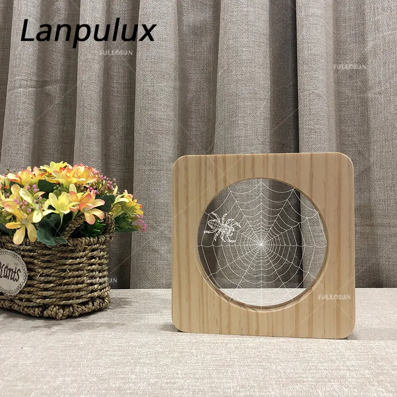 Lanpulux Spider Web ночник квадратный полый деревянный ремесленный Настольный
