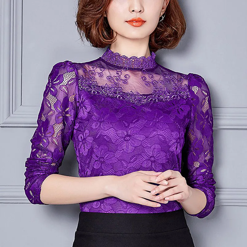 Женские Белые Кружевные блузы топы Femme шифоновая рубашка осень 2019 блуза с длинным