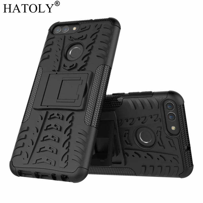 

HATOLY For Cover Huawei P Smart Case enjoy 7s Armor Silicone Rugged Hard Plastic Cases for Huawei P Smart FIG-LX1 with Holder